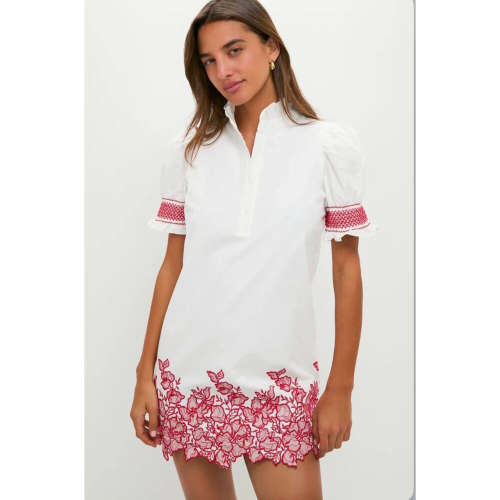 Tuckernuck Hyacinth House White & Red Embroidery Eliza Mini Dress XXS - Picture 2 of 10